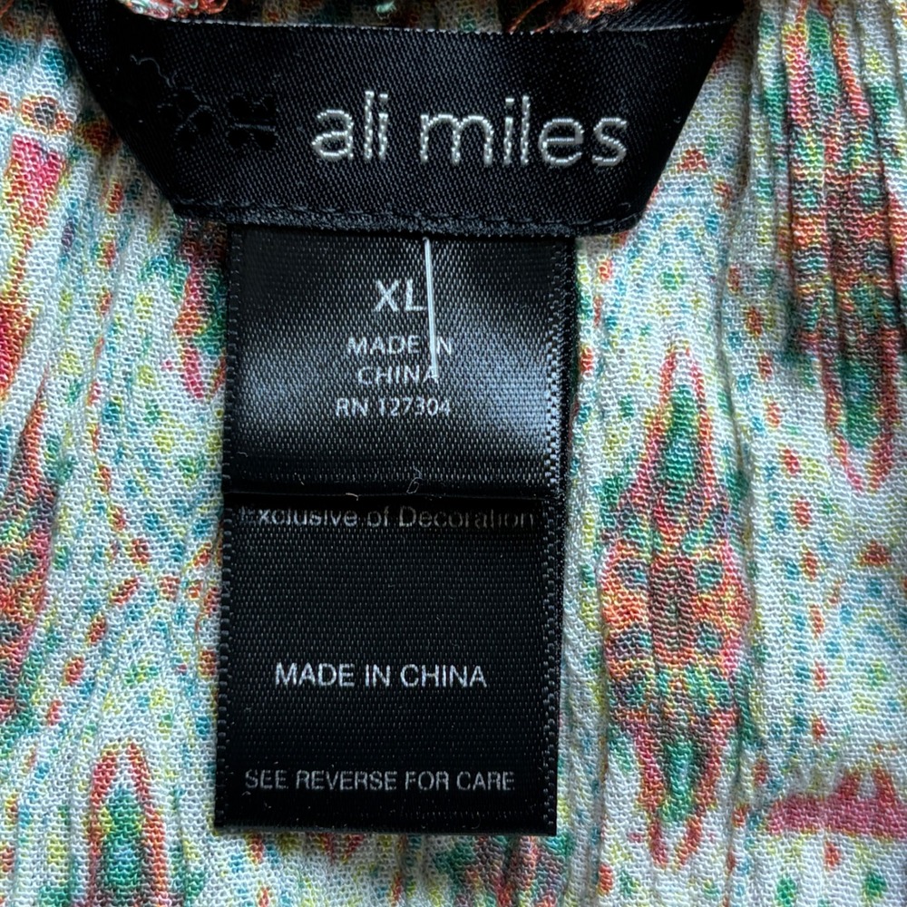 Ali Miles Patchwork Paisley Pom Pom Trim Flutter Sleeve Multicolor Print Top XL - Picture 11 of 16